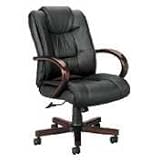 800 Series High-Back Swivel/ Tilt Chair - Black Leather/ Bourbon Cherry Finish