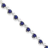 Sterling Silver Heart Anklet With Blue Cats Eye - 9 Inch