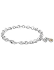 6 3/4 In Silver & 14K Gold Diamond Initial F Charm Bracelet For Girls