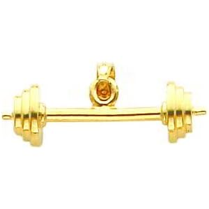 14K Gold 3D Barbell Charm by