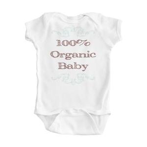 Girl's White Organic Onesie with Organic Baby Design