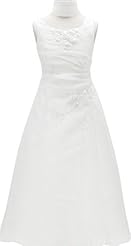 Girls Organza Floral Print Floor Length Sleeveless Embroidered Flower-Girl Dress 