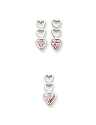 Genuine IceCarats Designer Jewelry Gift Sterling Silver Pink Cz Heart Earrings And Pendant Set
