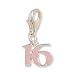 Pink Epoxy Number Sweet 16 Charm with Lobster Clasp Sterling Silver