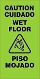 2X Fold-Ups Sign in Bright Green, CAUTION WET FLOOR, Bilingual in Spanish