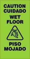 2X Fold-Ups Sign in Bright Green, CAUTION WET FLOOR, Bilingual in Spanish