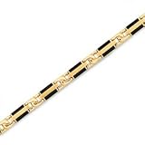 21mZxW0IA0L. SL160  Gordons Jewelers Mens 1/2 CT. T.W. Diamond and Black Onyx Link Bracelet in 10K Two Tone Gold