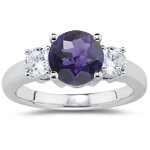 0.20 Cts Diamond & 0.39 Cts Amethyst Three Stone Ring in Platinum