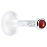 14 Gauge 3/8 Inches Solid 14KT White Gold 2mm Genuine Red Garnet Bioplast Push in Labret
