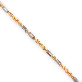 14k Two-Tone 2.3mm Milano Rope Chain Bracelet - 8 Inch