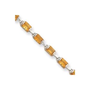Sterling Silver Rectangular Citrine Bracelet - 7.25 Inch - Lobster Claw by