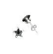 Sterling Silver Stud Earrings with Black CZ- Star Stamping- 6 mm
