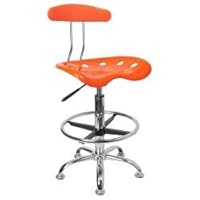 Vibrant Orange And Chrome Bar Stool Height Drafting Stool with Tractor Seat - LF-215-ORANGEYELLOW-GG