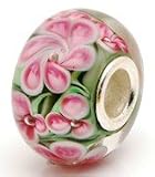 Murano Style Glass Pink Garden Sterling Bead Charm for European Cable Bracelet