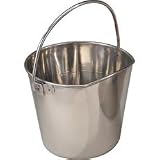 Flat Sided Stainless Steel Pet Water or Feed Pails - 6 Quart