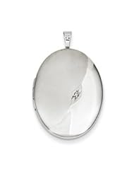 Genuine IceCarats Designer Jewelry Gift Sterling Silver & Diamond 26Mm Polished & Satin D/C Oval Locket