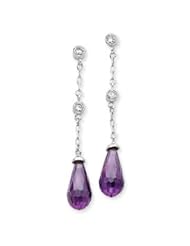 Sterling Silver Purple CZ Dangle Earrings QE2992"