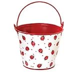 Decorative Ladybug Tin Pail For Plants, Flower, Home Decor