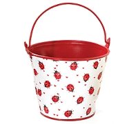 Decorative Ladybug Tin Pail For Plants, Flower, Home Decor