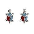Turtle Stud Earrings with Coral and Turquoise Inlay, #tp123