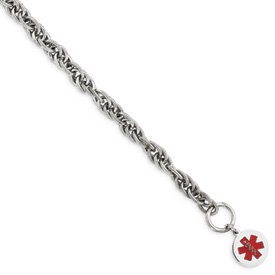Genuine IceCarats Designer Jewelry Gift Sterling Silver Engravable Enameled Circular Disc Medical Id Bracelet In 8.75 Inch