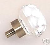LOTS of 4 OLD TOWN DIAMOND CUT 24% Lead Crystal Glass Ice Clear Knob Pulls - BRUSHED NICKEL trim.