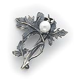 Sterling Silver Antiqued Branch & Leaves w/Cultured Pearl Pin
