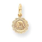 10k Solid Satin Polished Our Lady of Sorrows Disc Pendant