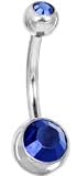Double Saphire Blue Swarovski Gem Belly Navel piercing bar body jewelry