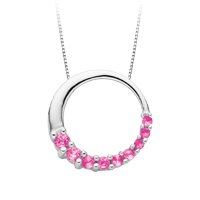 10kt. White Gold, Lab-Created Pink Sapphire Journey Circle Pendant