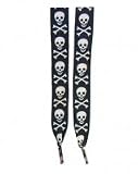 Outer Rebel Fashion Shoelaces- Black with White Skull & Crossbone Print