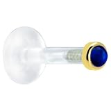 14 Gauge 3/8 Inches Solid 14KT Yellow Gold 2mm Genuine Blue Sapphire Bioplast Push in Monroe