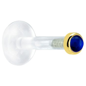 14 Gauge 3/8 Inches Solid 14KT Yellow Gold 2mm Genuine Blue Sapphire Bioplast Push in Monroe