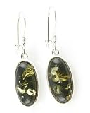 Long Oval Green Amber Dangle Earrings