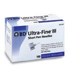 BD 31 G x 8 mm Ultra Fine III Short Insulin Pen Needles, 100/Bx, BD320109