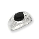 Sterling Silver Oval Black Stone Mens Ring