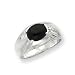 Sterling Silver Oval Black Stone Mens Ring - Size 10
