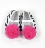 Baby Shoes Animal Print with Chiffon Rosette infant booties (9-12 months, Zebra/Hot Pink Rosette)