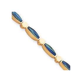 14k 7 Inch Polished Fancy Created Opal Bracelet - Lobster Claw by
