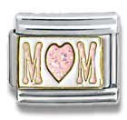 Clearly Charming MOM Gold & Pink Heart Mother's Day, Mom, Aunt, Grandmother, Grandma, Family Theme Italian Charm