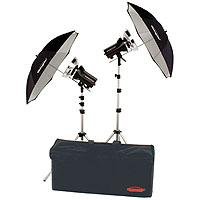 Photogenic StudioMax III Two Monolight AC/DC Kit, with 2 320 watt Second Flashes, Air Cushioned Stands, Umbrellas & Case, (120VAC/12VDC)