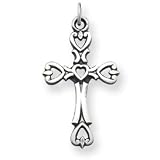 Sterling Silver Antiqued Heart Cross Charm