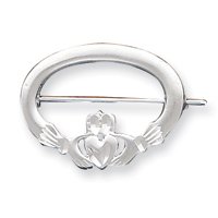 21mpoxzx5SL Sterling Silver Satin Finish DiamondCut Claddaugh Pin