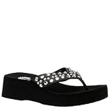 Yellow Box Georgia Black Flip Flops with Clear Crystals and Silver Studs