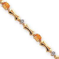 14k Fancy Bow-Tie Link Diamond Citrine Bracelet - 7 Inch - Box Clasp by JewelryWeb