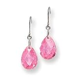 14k White Gold Pink CZ Pear Shaped Dangle Earrings SE1763