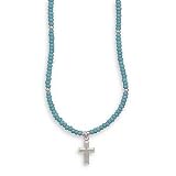 Childrens Turquoise Glass Beads and Cross Sterling Silver Necklace 21mso9L7XZL. SL160 Childrens Turquoise Glass Beads and Cross Sterling Silver Necklace