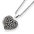 Sterling Silver Marcasite Heart Locket with Chain - 18 Inch