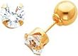 14K Gold Reversible CZ & Ball Earrings Jewelry New |B