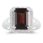 0.18 cts Diamond & 7.37 Cts Garnet Ring in 14K White Gold